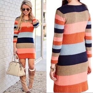 Isabella Sinclair Size M Lambs Wool Cotton Pink Navy Women Knit Sweater Dress